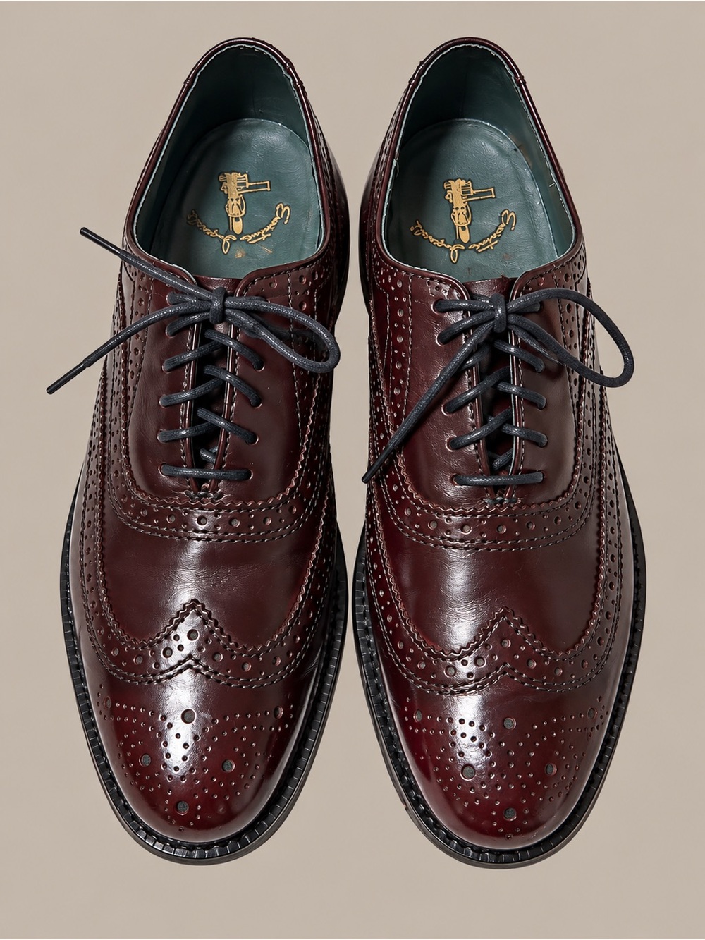 Men's Burgundy Leather Wingtip Oxfords